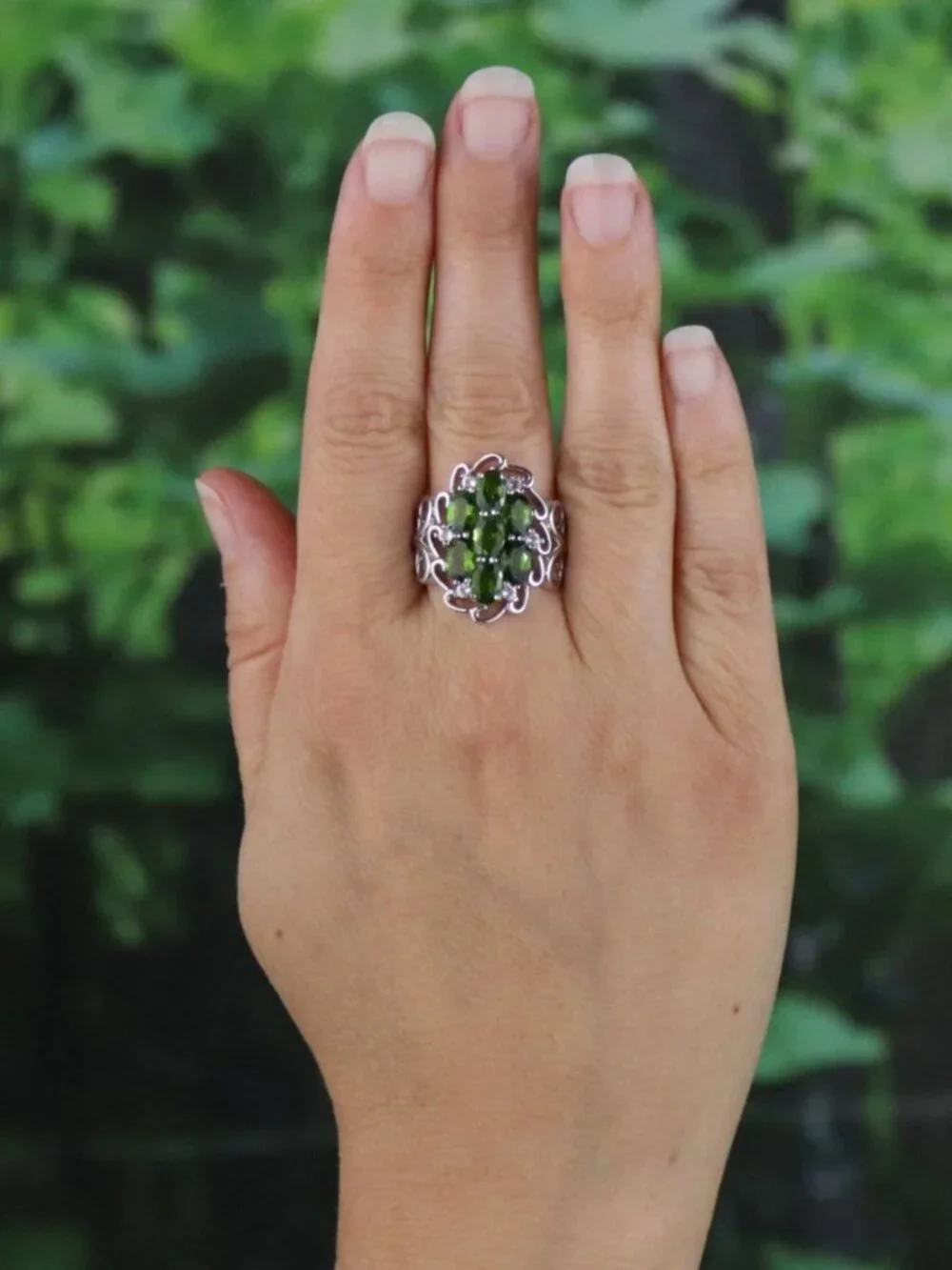 Sterling Silver Natural Green Tourmaline Ring Size 9